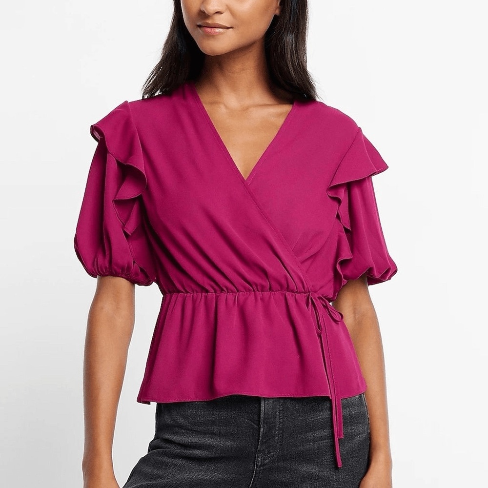 Express Fuchsia Wrap-Front Blouse XL‎